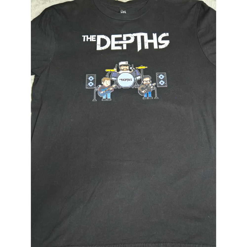 District The Depths Band T-Shirt Mens Large Black 8-Bit Pixel Art Graphic Tee